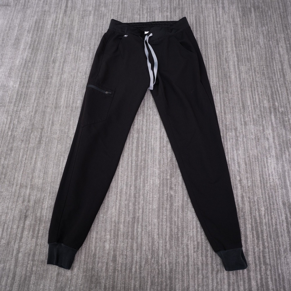 FIGS Zamora Jogger Scrub Pants Womens XS Black Polyester Blend Cargo Pockets